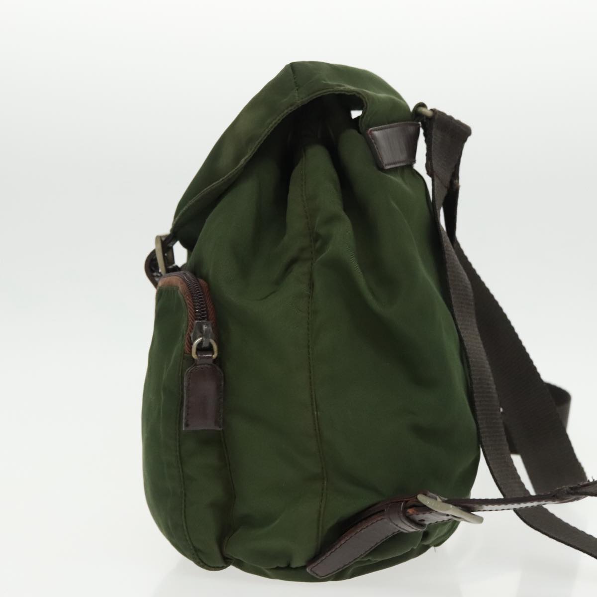 PRADA Backpack Nylon Green Brown Silver Auth bs19257