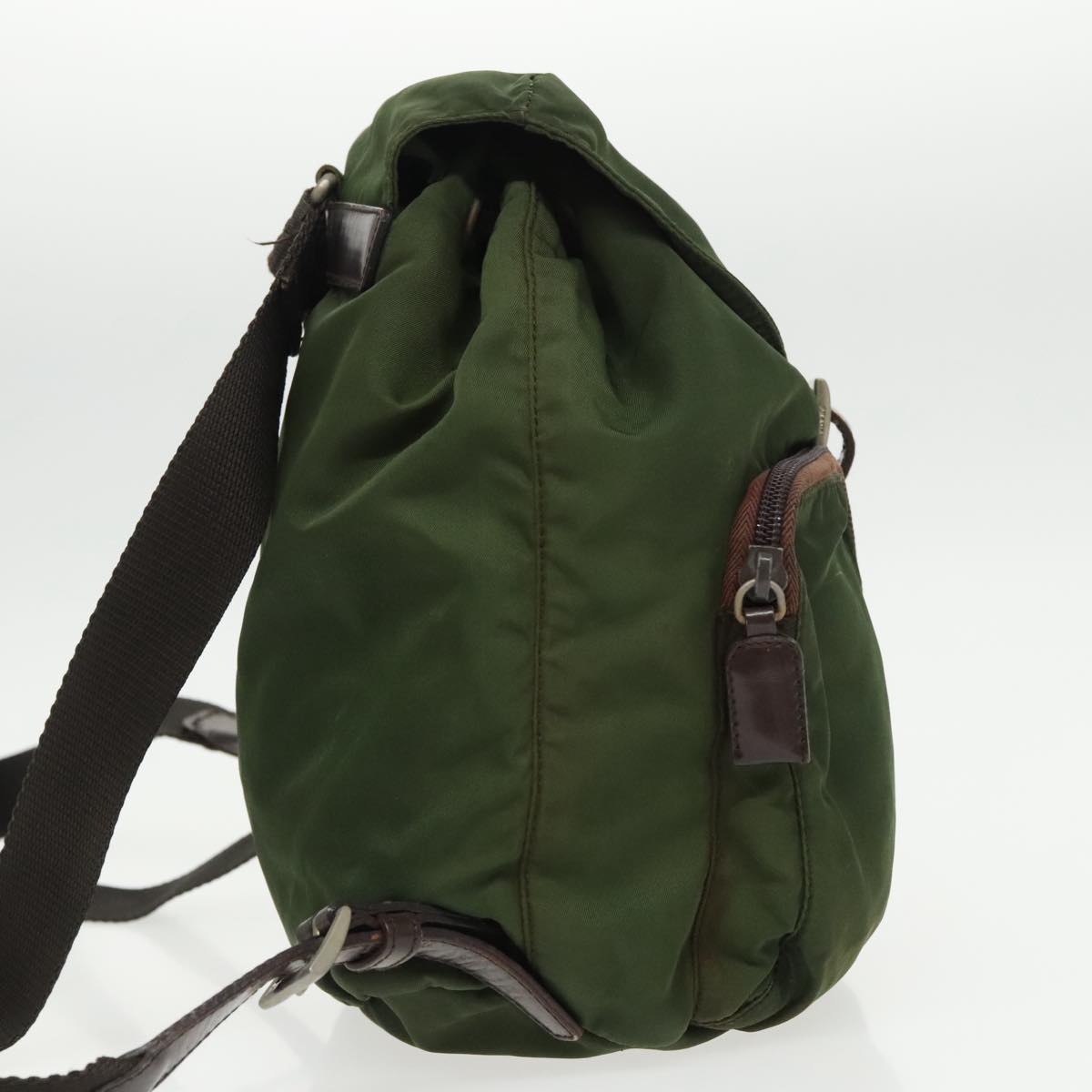 PRADA Backpack Nylon Green Brown Silver Auth bs19257