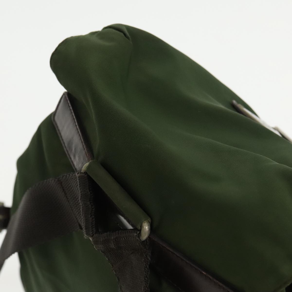 PRADA Backpack Nylon Green Brown Silver Auth bs19257