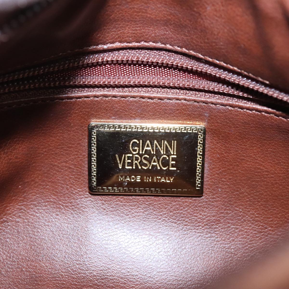 Gianni Versace Pouch Leather Brown Gold Auth bs19289