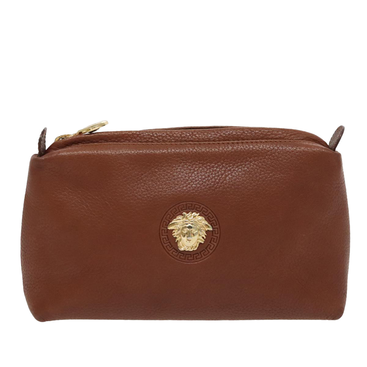 Gianni Versace Pouch Leather Brown Gold Auth bs19289