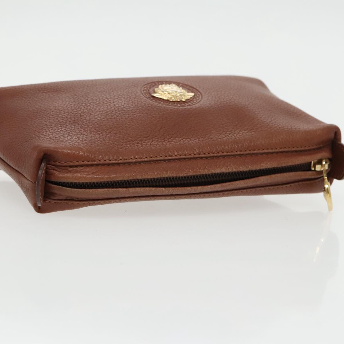 Gianni Versace Pouch Leather Brown Gold Auth bs19289