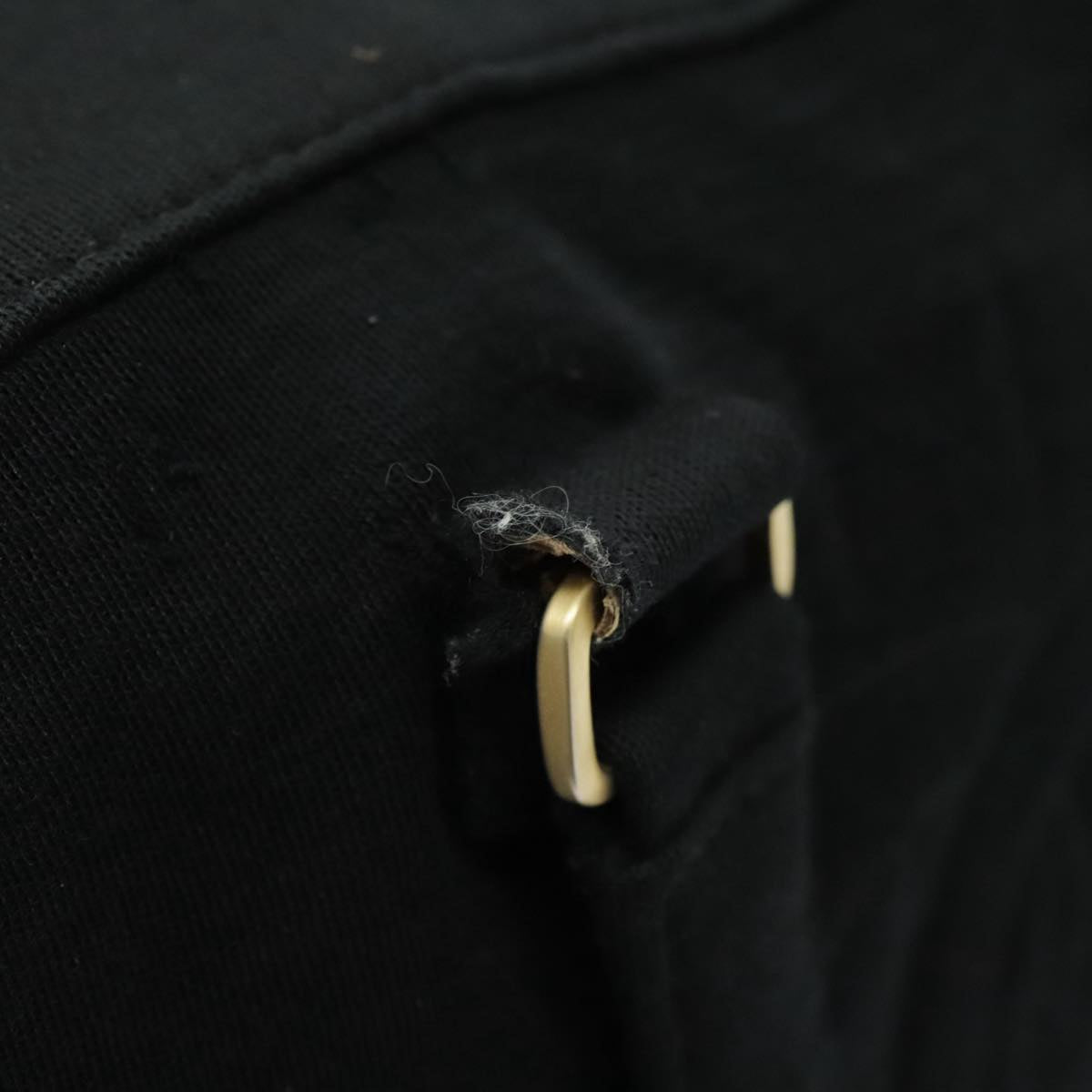 CHANEL Hand Bag Cotton Black Gold CC Auth bs19294