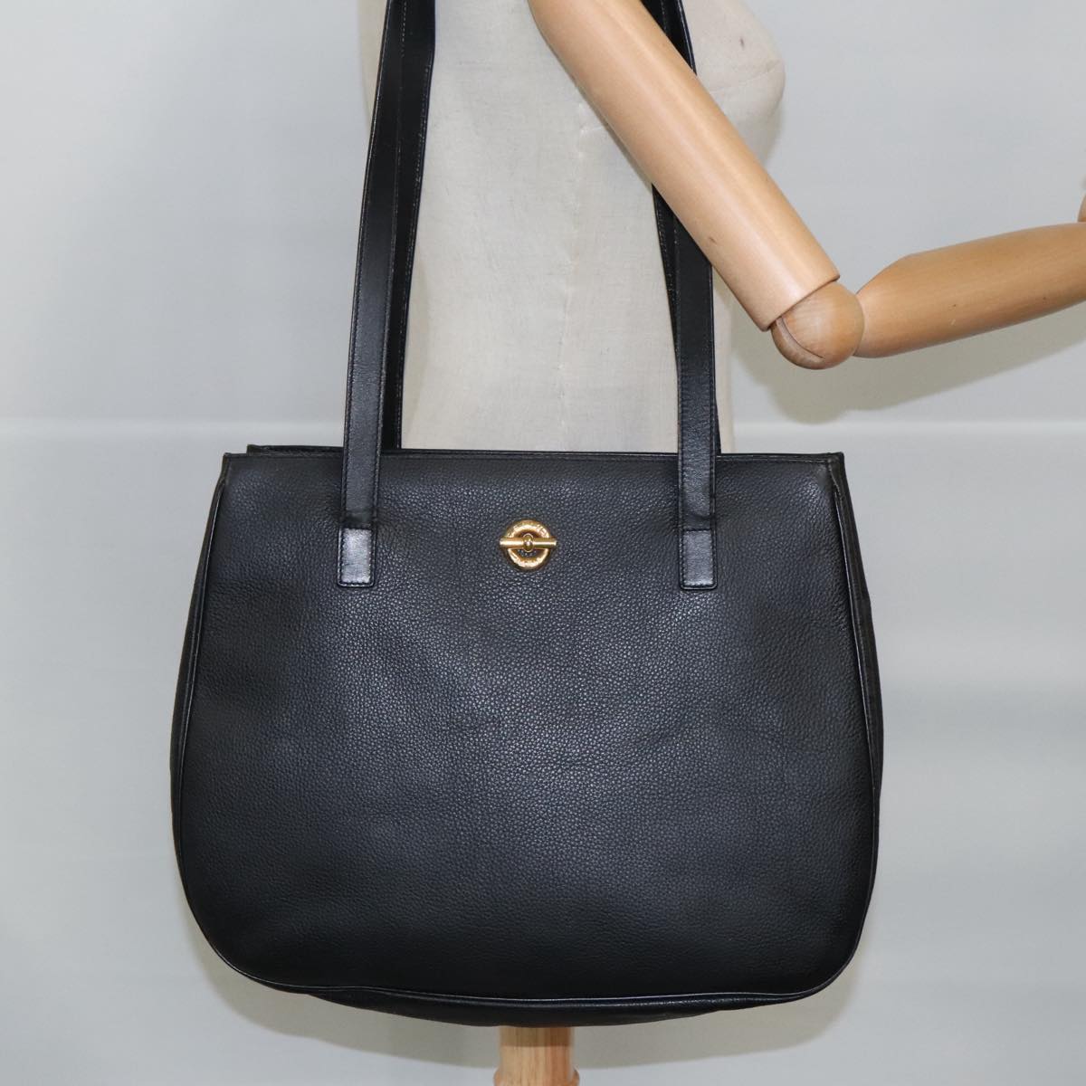 CELINE Tote Bag Leather Black Gold Auth bs19296