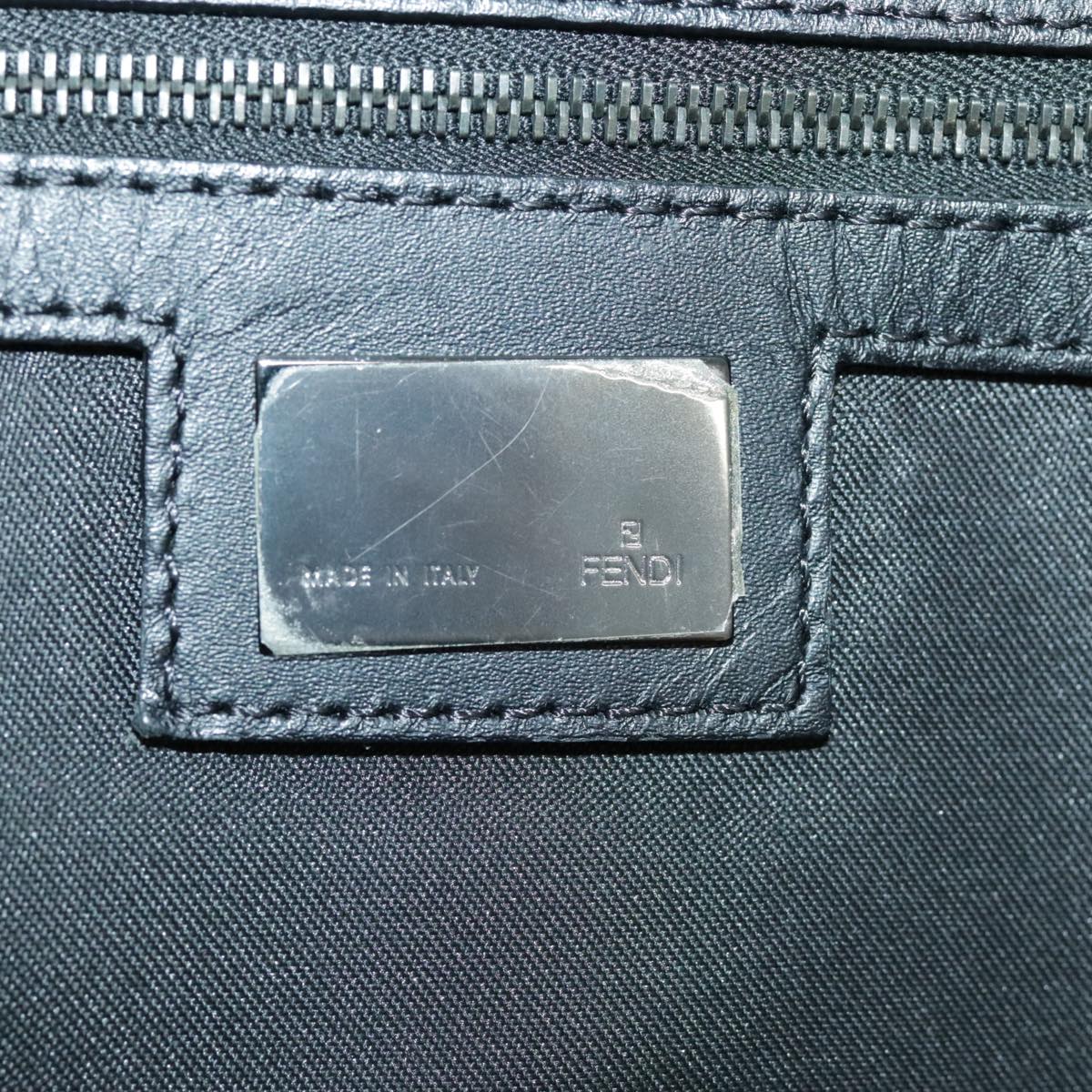 FENDI Zucchino Canvas Boston Bag Dark Brown Black Silver Auth bs19297