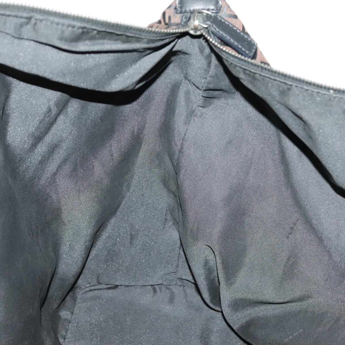 FENDI Zucchino Canvas Boston Bag Dark Brown Black Silver Auth bs19297