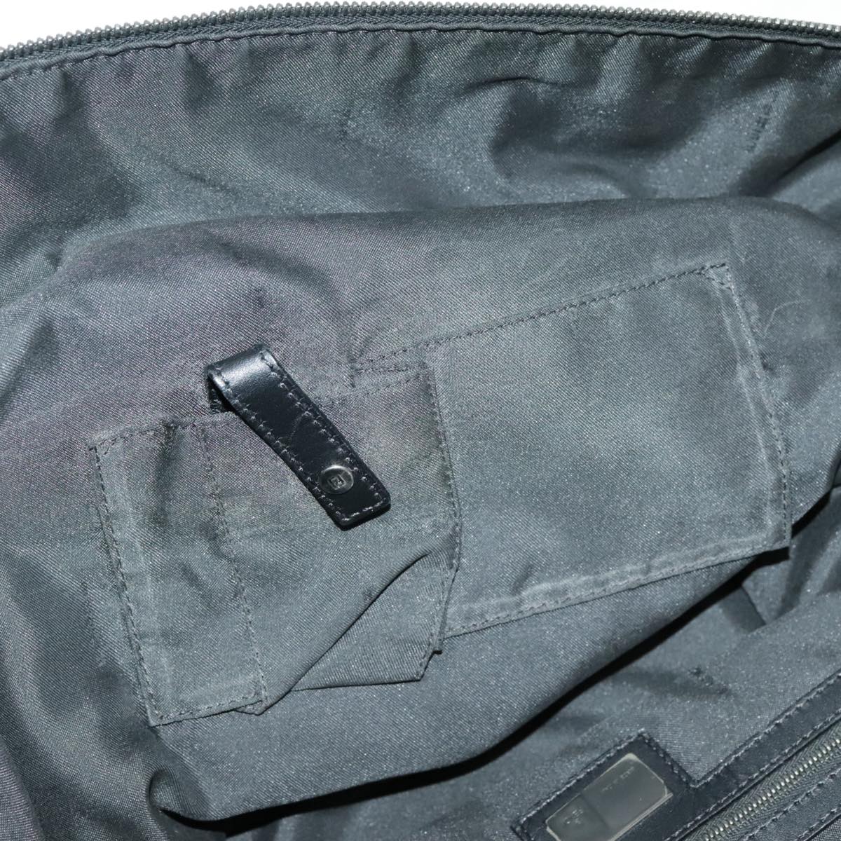 FENDI Zucchino Canvas Boston Bag Dark Brown Black Silver Auth bs19297