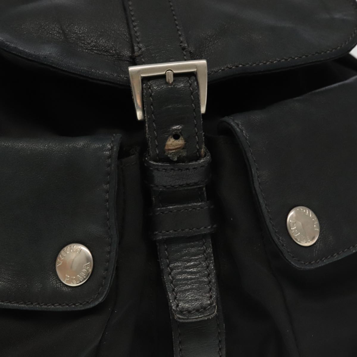 PRADA Backpack Nylon Black Silver Auth bs19305