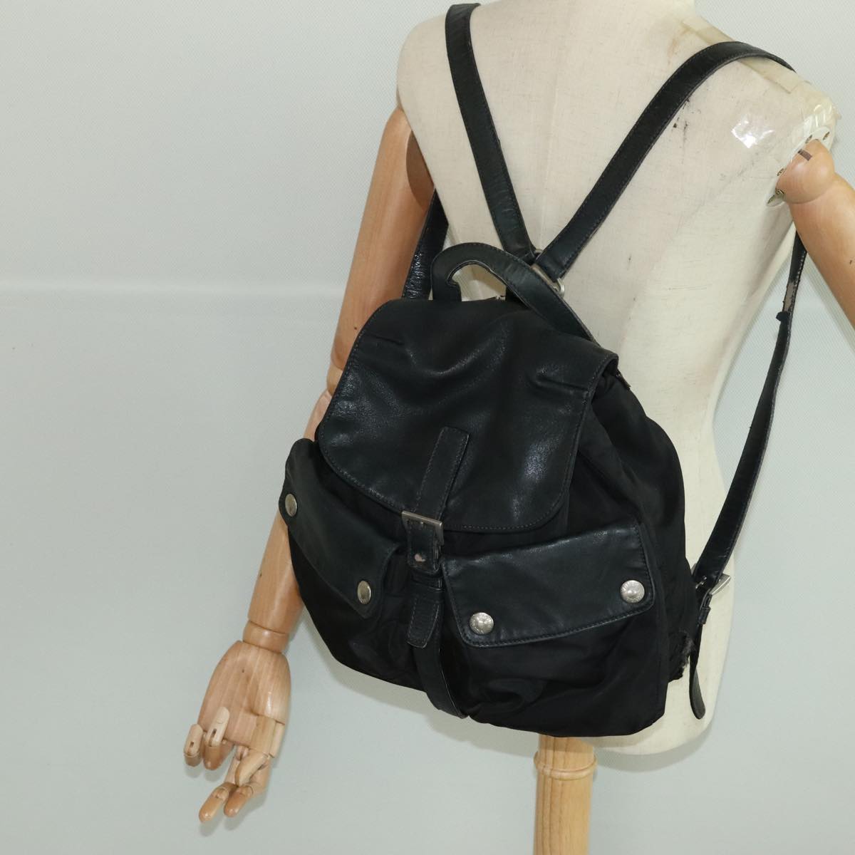 PRADA Backpack Nylon Black Silver Auth bs19305