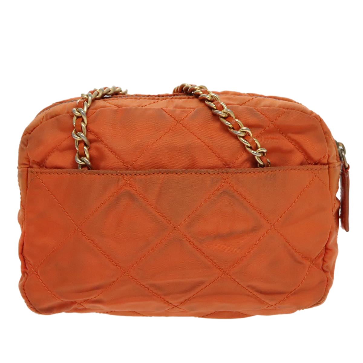 PRADA Chain Shoulder Bag Nylon Orange Gold Auth bs19312