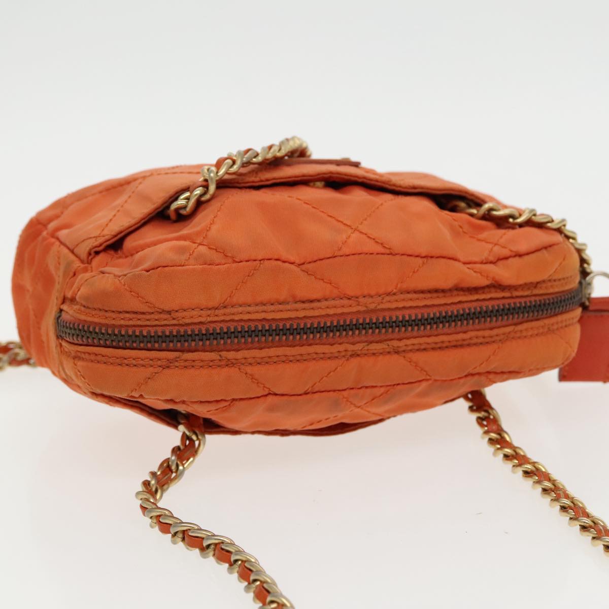 PRADA Chain Shoulder Bag Nylon Orange Gold Auth bs19312