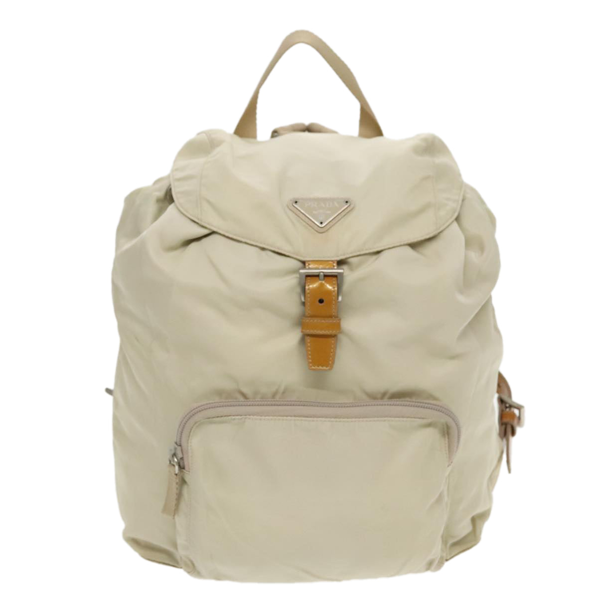 PRADA Backpack Nylon Cream Silver Auth bs19316