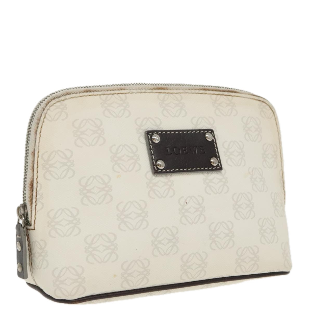 LOEWE Anagram Pouch PVC White Silver Auth bs19327