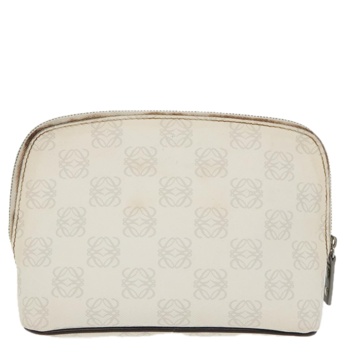 LOEWE Anagram Pouch PVC White Silver Auth bs19327