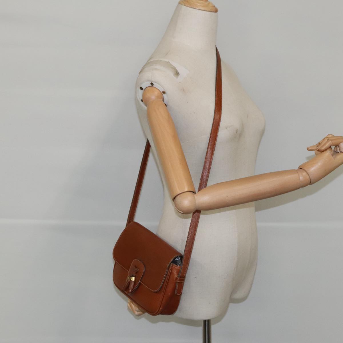 CELINE Shoulder Bag Leather Brown Gold Auth bs19414