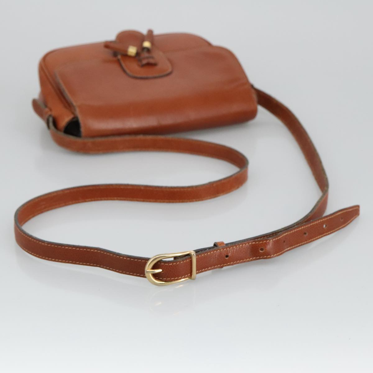 CELINE Shoulder Bag Leather Brown Gold Auth bs19414