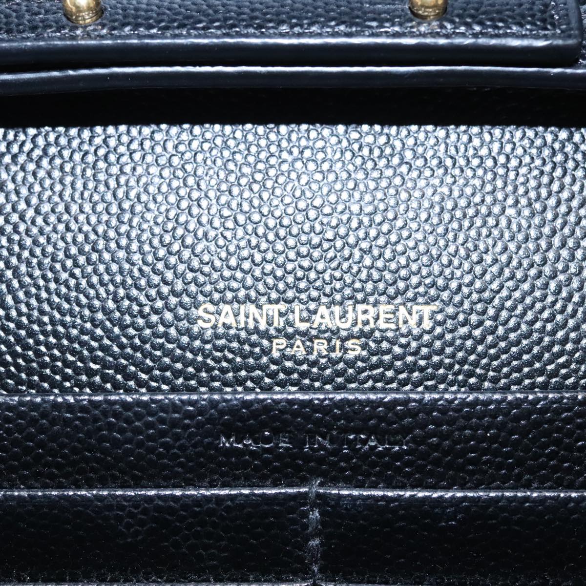 SAINT LAURENT V Stitch Chain Long Wallet Leather Black Gold Auth bs19416A