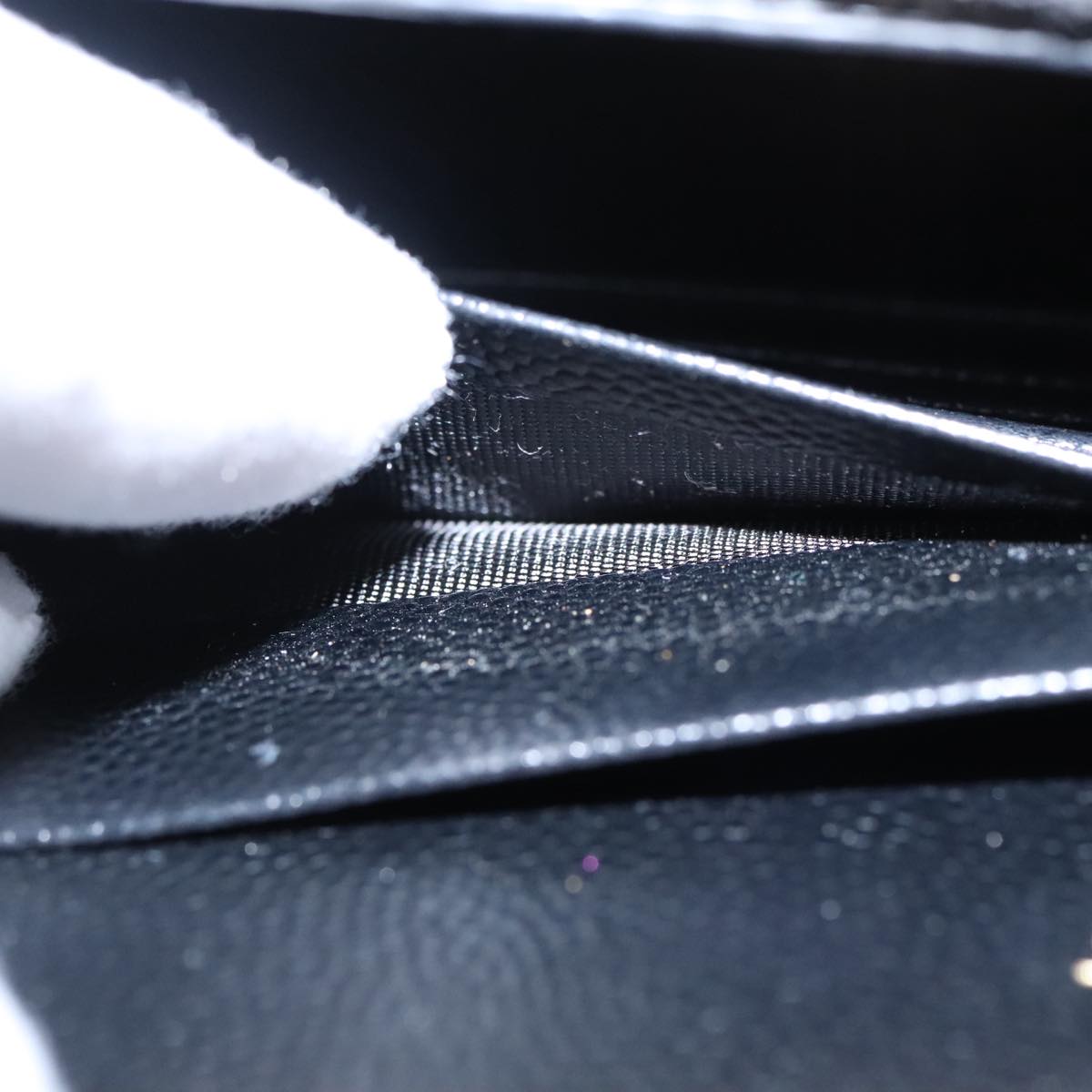 SAINT LAURENT V Stitch Chain Long Wallet Leather Black Gold Auth bs19416A