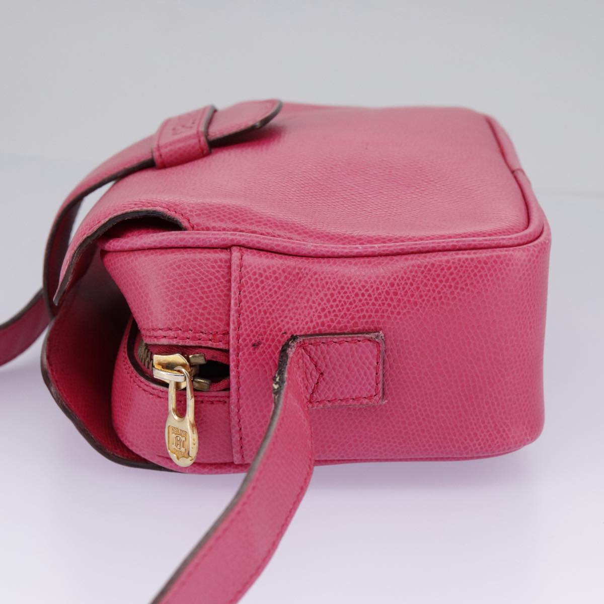 CELINE Shoulder Bag Leather Pink Gold Auth bs19420