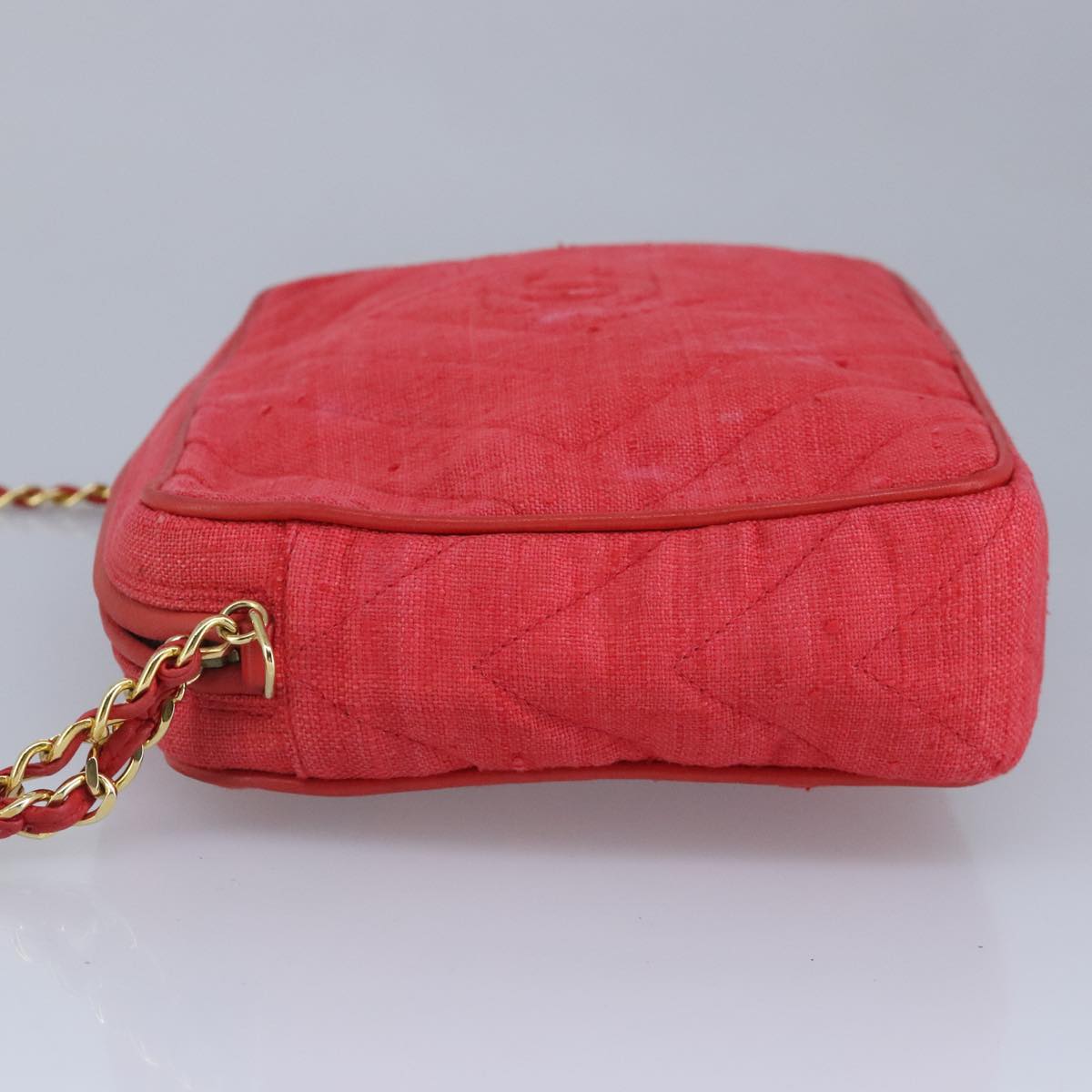CHANEL Chain Shoulder Bag Canvas Red Gold CC Auth bs19429