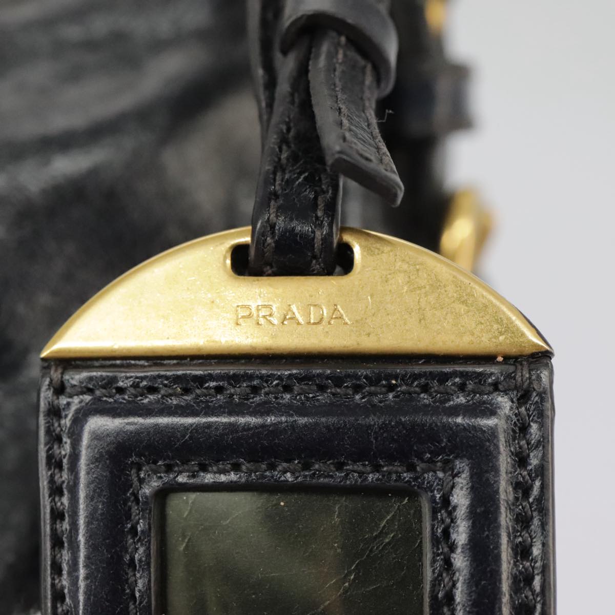 PRADA Shoulder Bag Leather Black Gold Auth bs19452