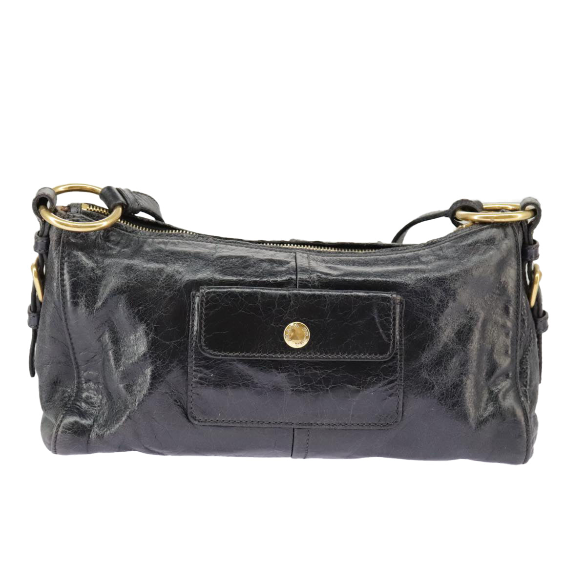 PRADA Shoulder Bag Leather Black Gold Auth bs19452