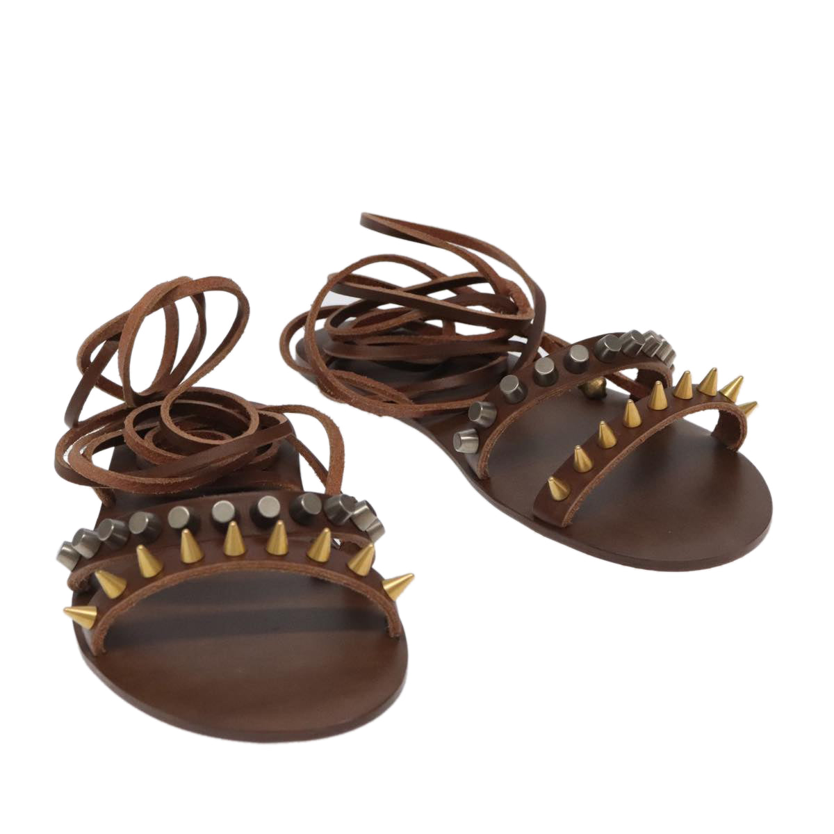 GUCCI Sandals Wood Metal 6 1/2 Brown Gold Silver 563515 Auth bs19479V