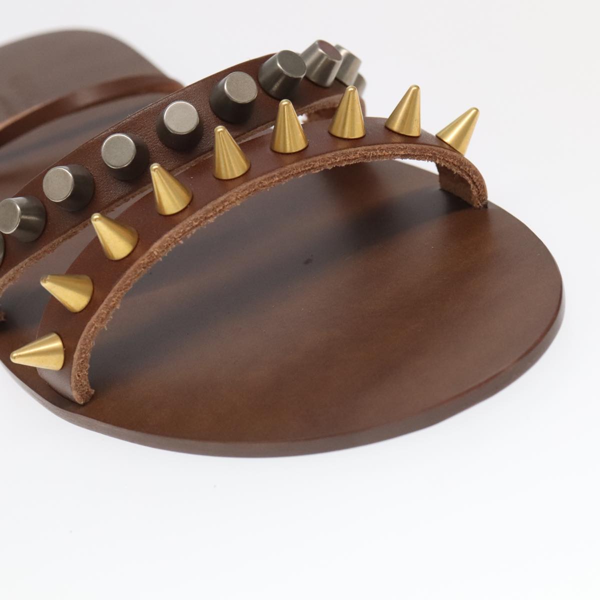 GUCCI Sandals Wood Metal 6 1/2 Brown Gold Silver 563515 Auth bs19479V