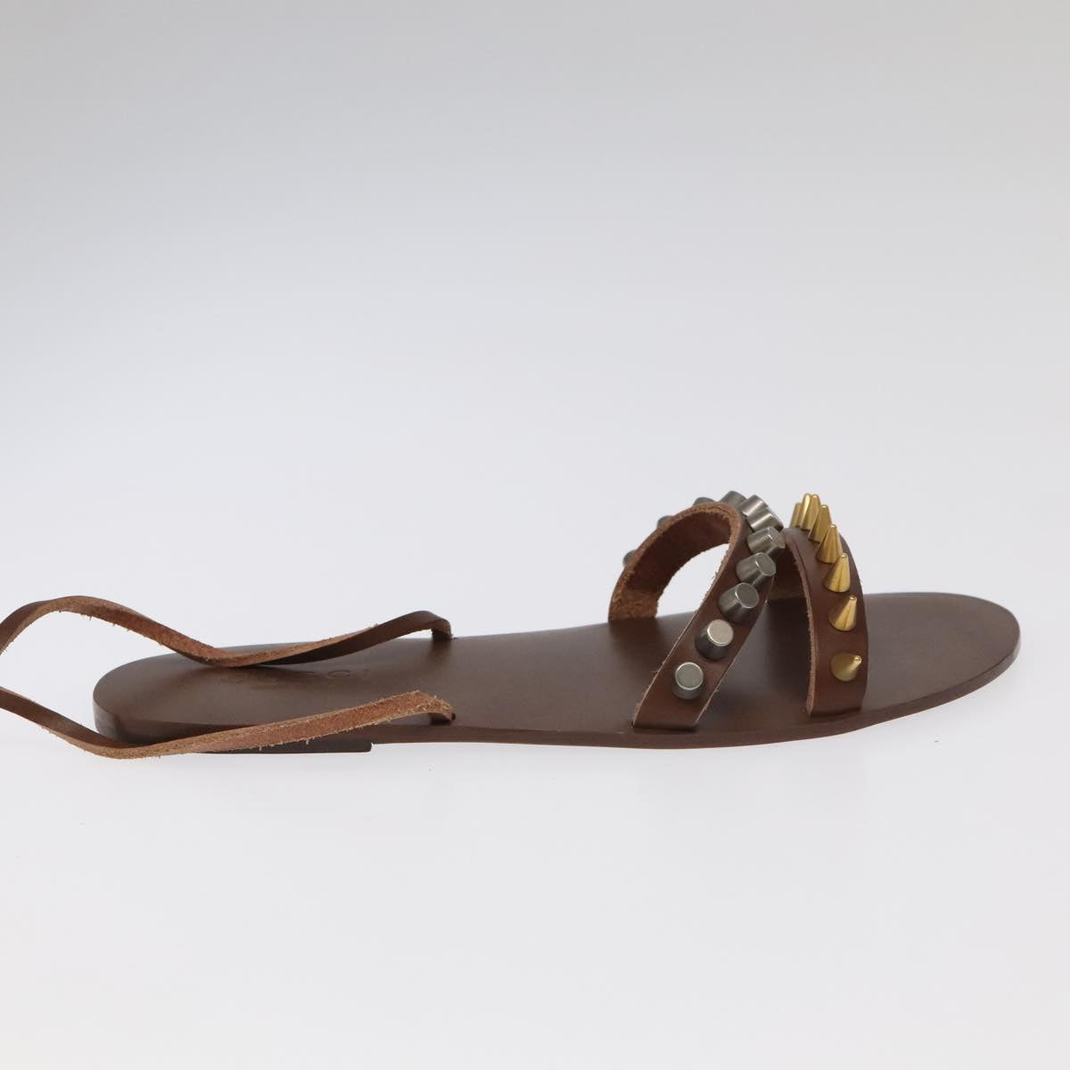 GUCCI Sandals Wood Metal 6 1/2 Brown Gold Silver 563515 Auth bs19479V