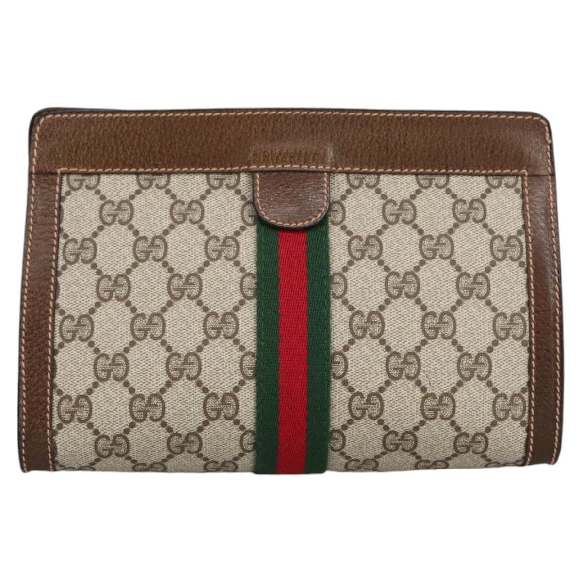 GUCCI GG Supreme Web Sherry Line Clutch Bag PVC Beige 67 014 2125 Auth bs19481