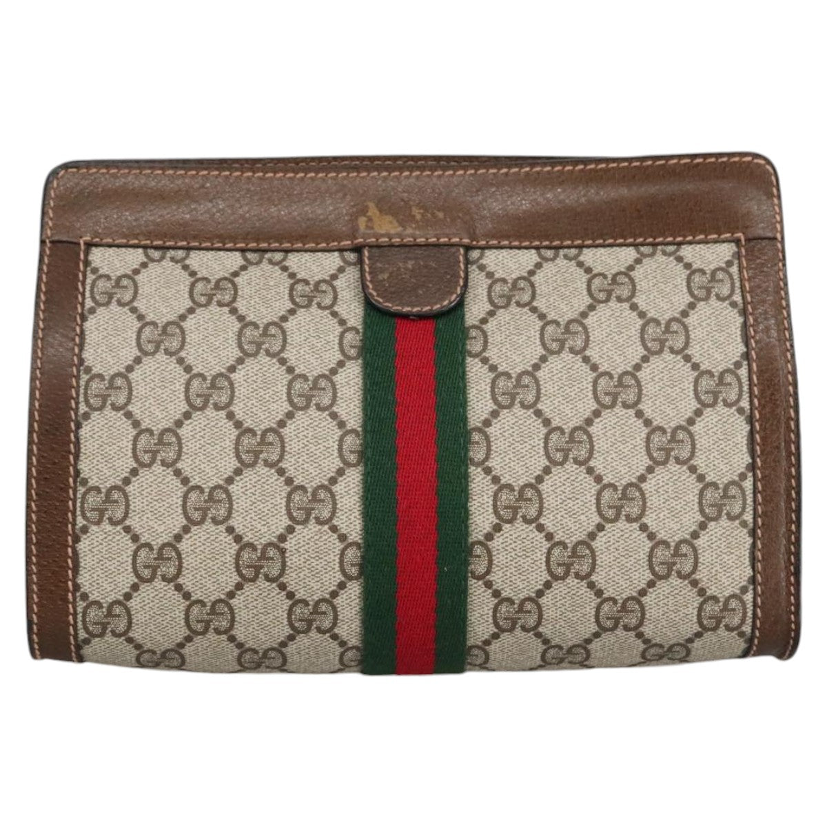 GUCCI GG Supreme Web Sherry Line Clutch Bag PVC Beige 67 014 2125 Auth bs19481