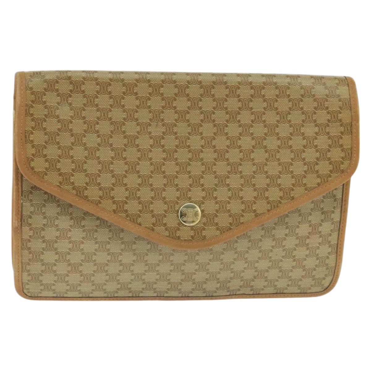 CELINE Macadam Canvas Clutch Bag Beige Gold Auth bs19498