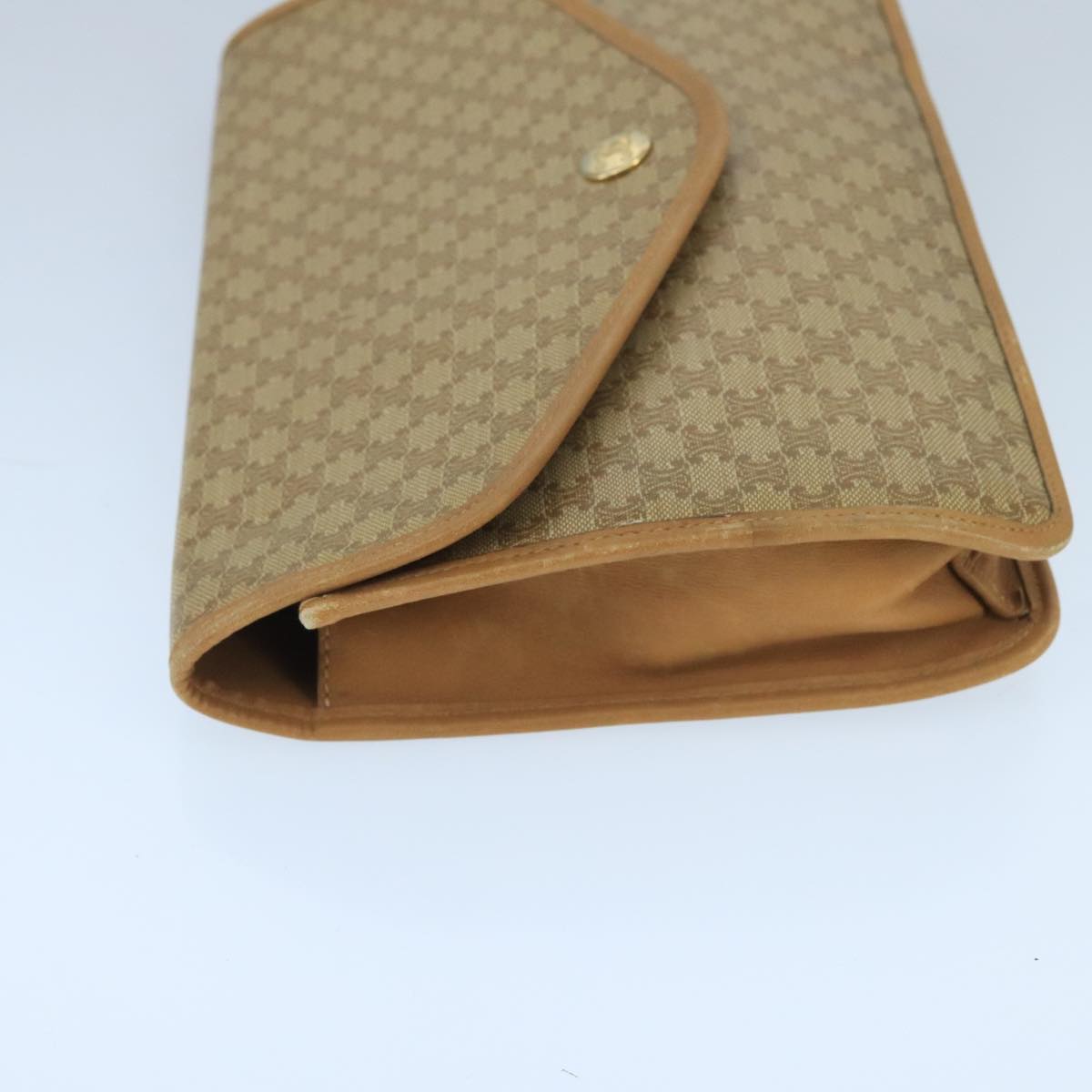 CELINE Macadam Canvas Clutch Bag Beige Gold Auth bs19498