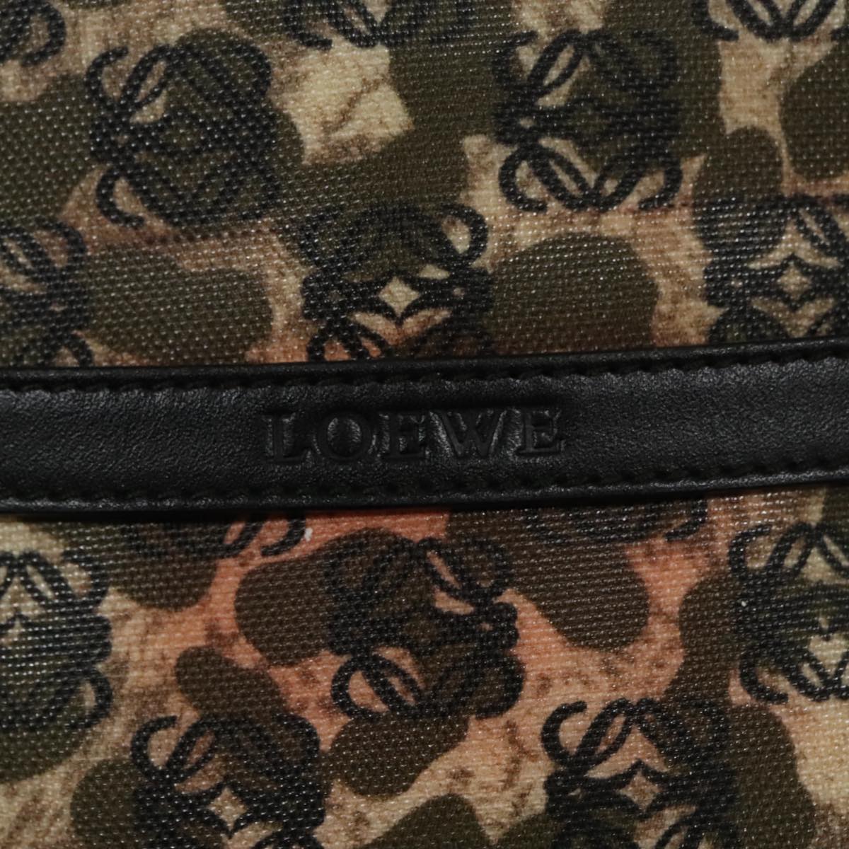 LOEWE Anagram Shoulder Bag PVC Khaki Black Silver Auth bs19502