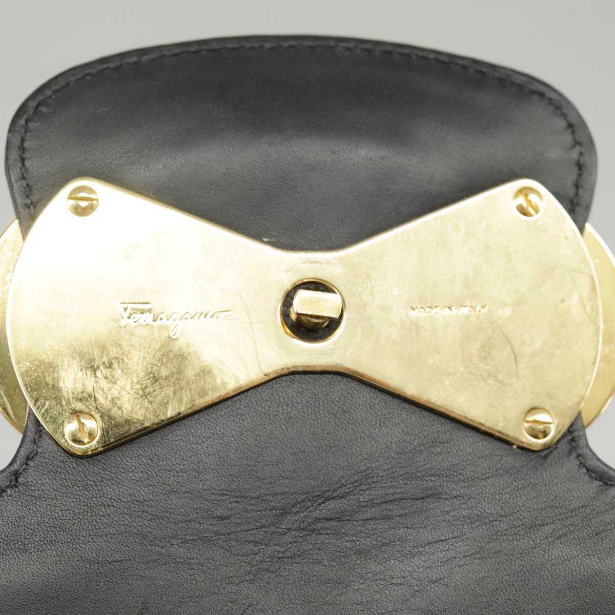 Salvatore Ferragamo Gancini Shoulder Bag Leather Black Gold Auth bs19510