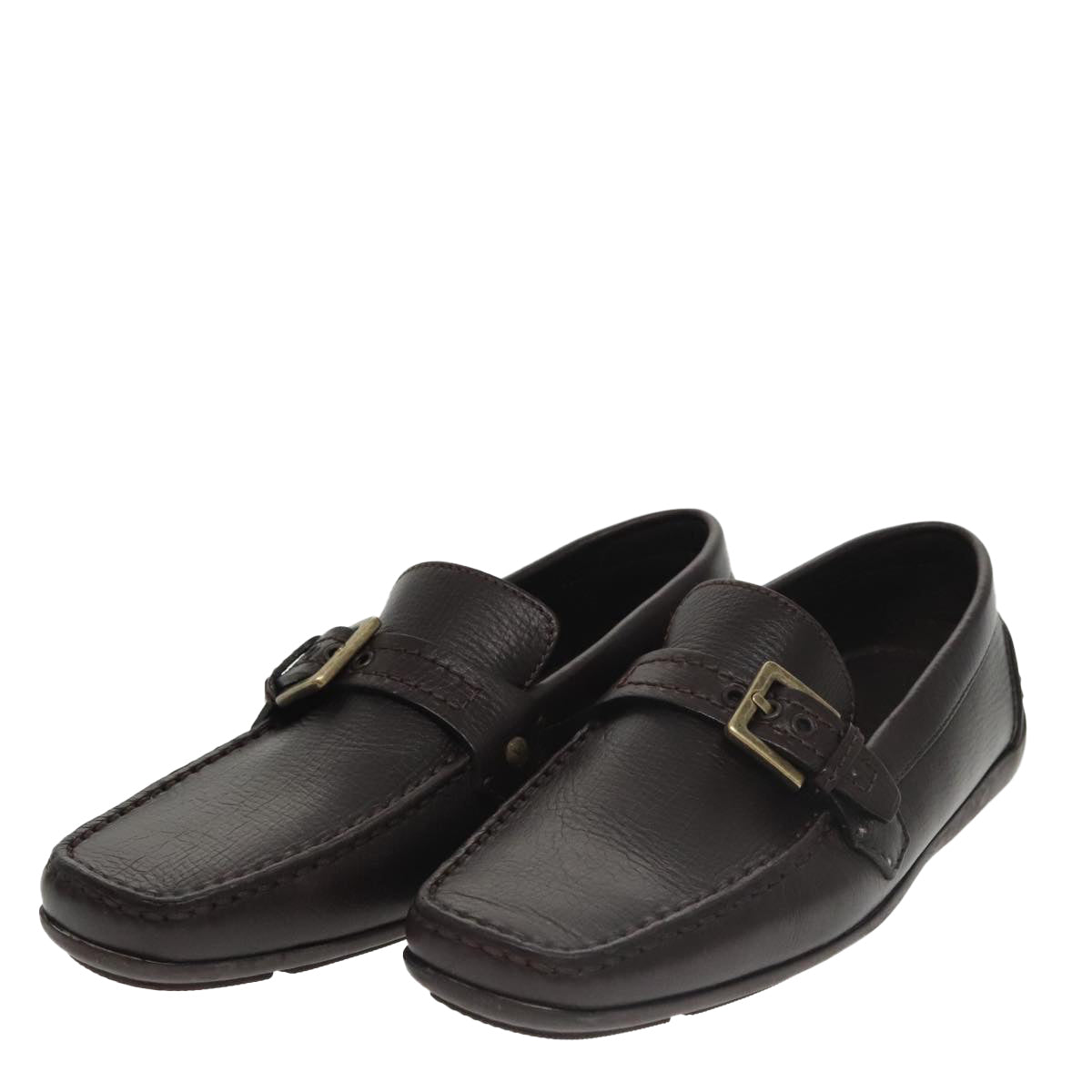 LOUIS VUITTON Loafers Leather 5 1/2 Brown LV Auth bs19545