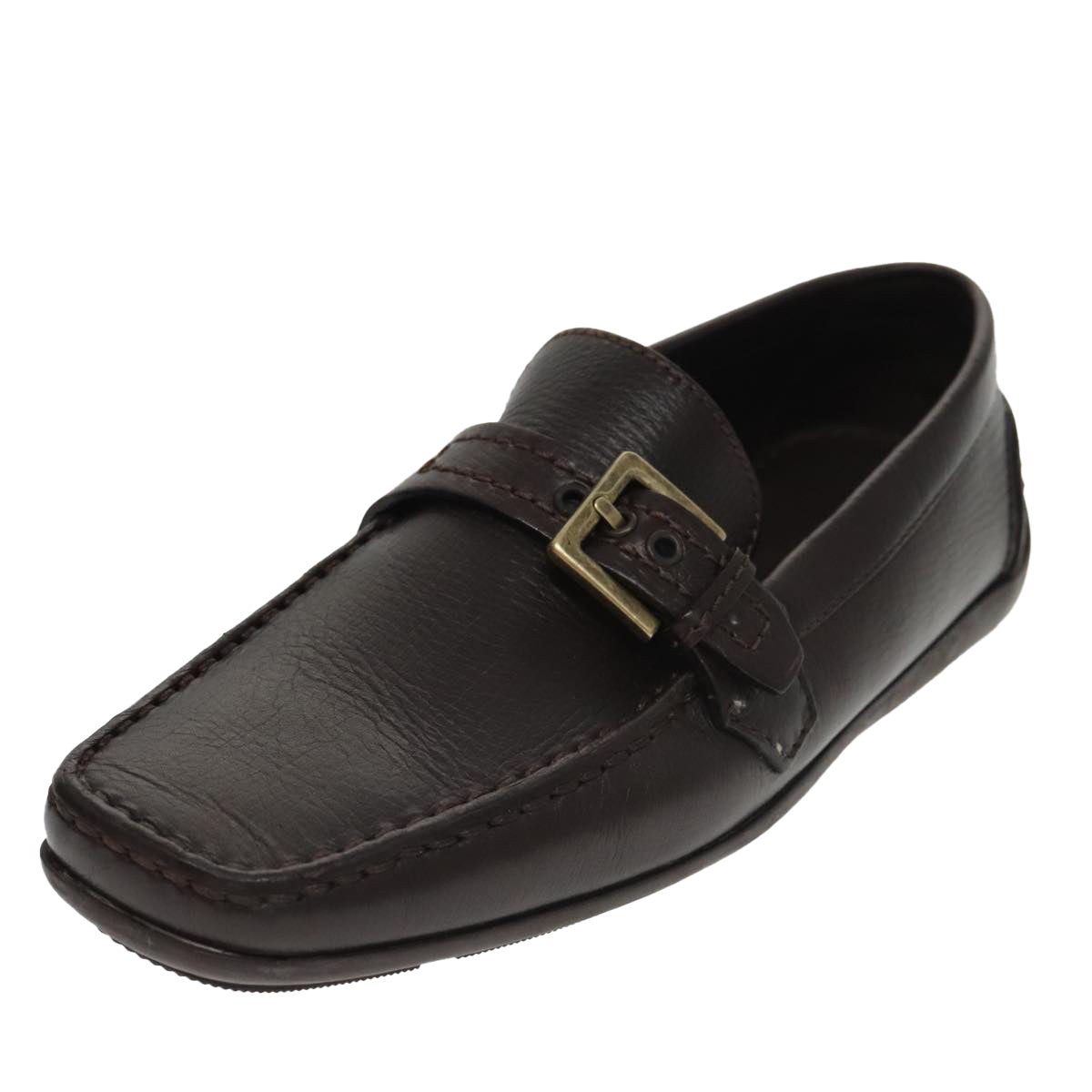 LOUIS VUITTON Loafers Leather 5 1/2 Brown LV Auth bs19545