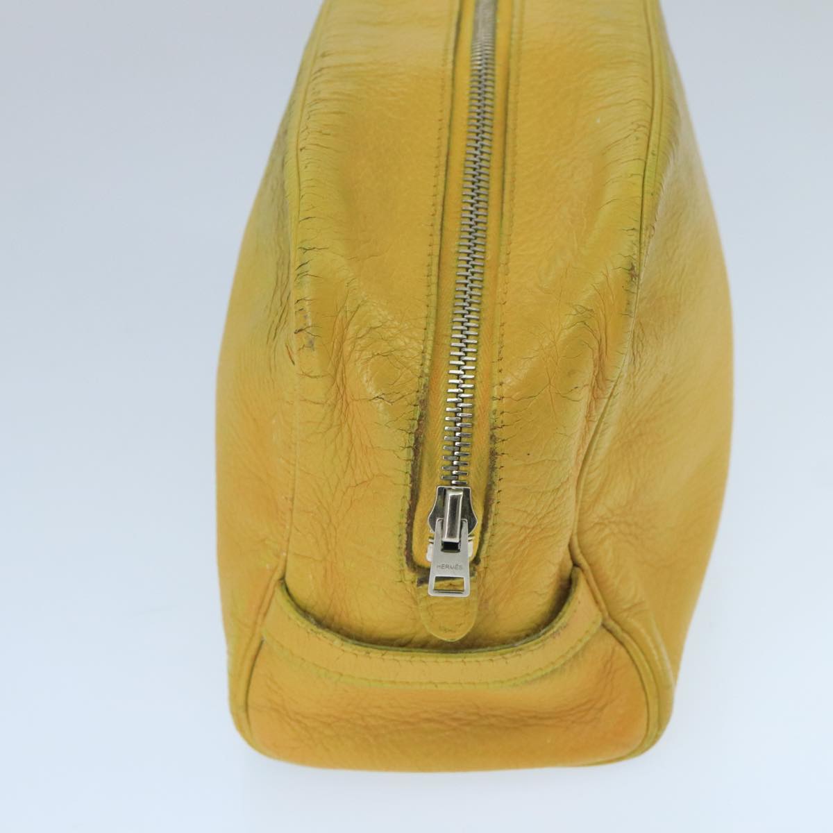 HERMES Clutch Bag Leather Yellow Silver Auth bs19568