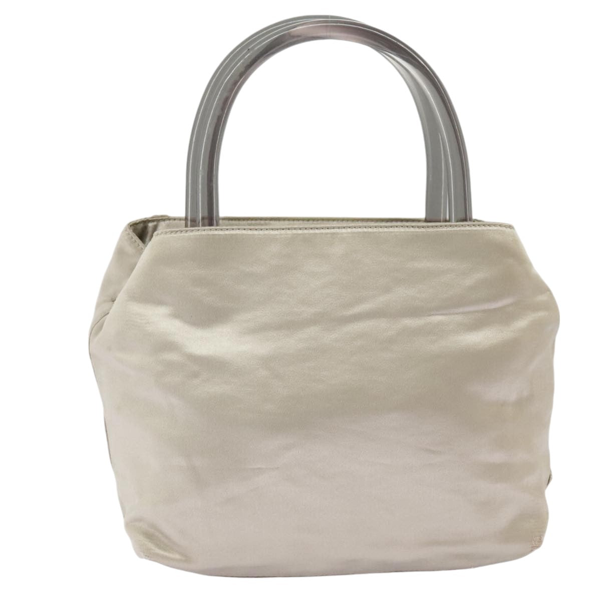 PRADA Tote Bag Satin plastic Silver Silver Auth bs19572