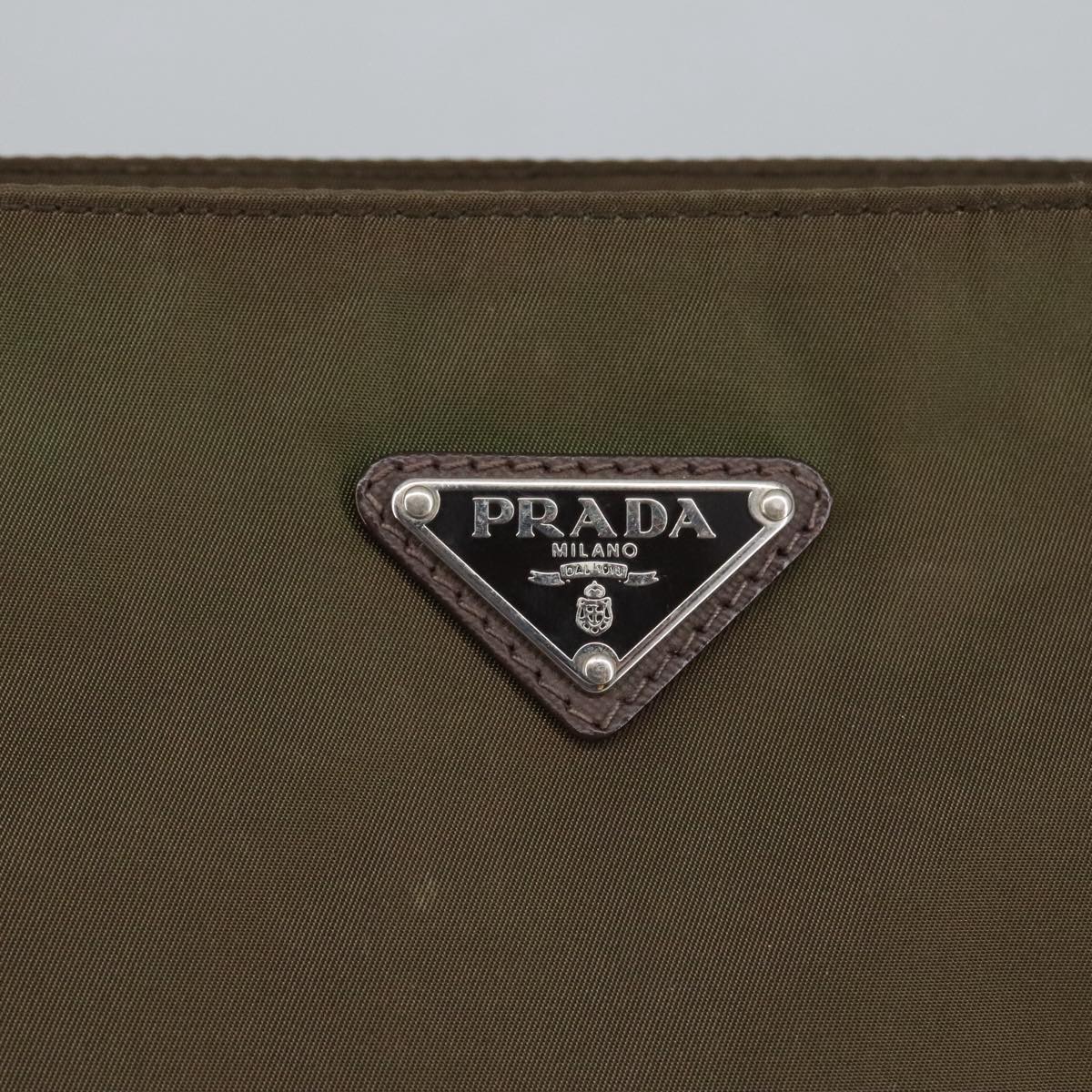 PRADA Shoulder Bag Nylon Khaki Brown Silver Auth bs19573