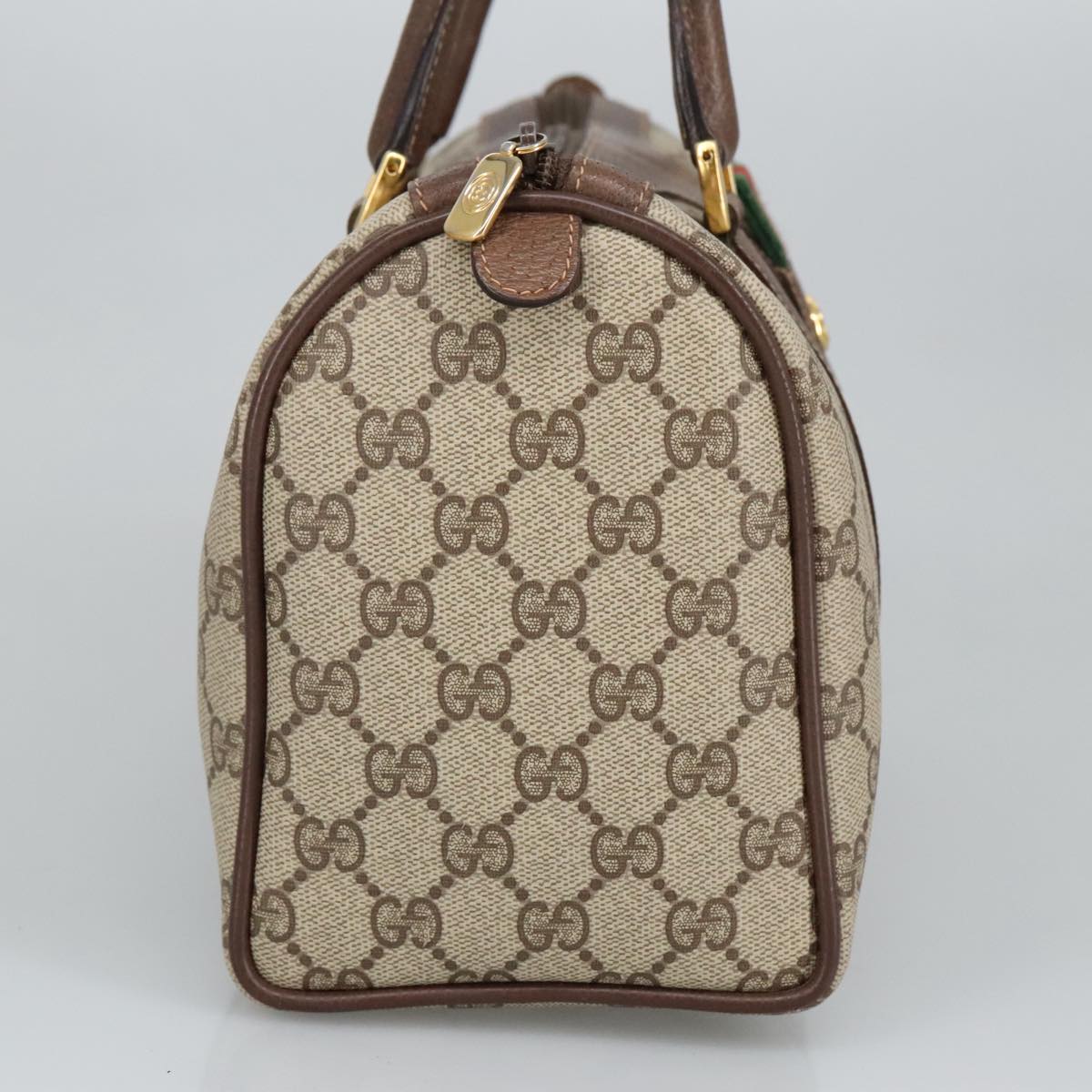 GUCCI GG Supreme Web Sherry Line Boston Bag PVC Beige 40 02 006 Auth bs19577