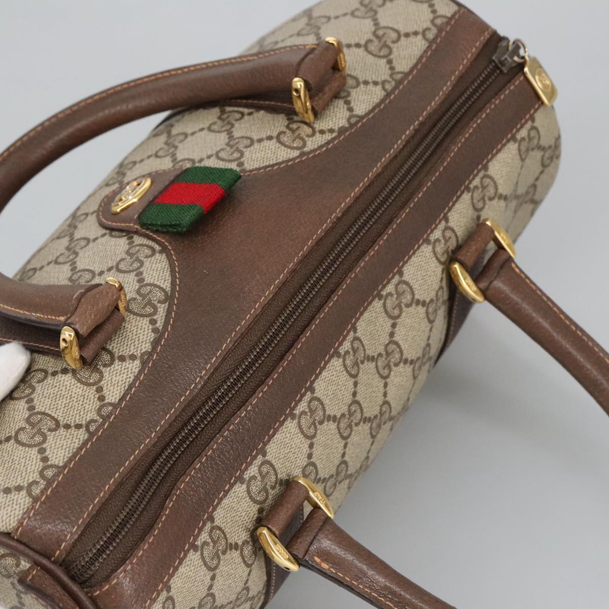 GUCCI GG Supreme Web Sherry Line Boston Bag PVC Beige 40 02 006 Auth bs19577