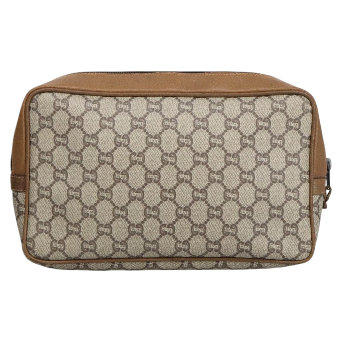 GUCCI GG Plus Supreme Clutch Bag PVC Leather Beige Auth bs19580