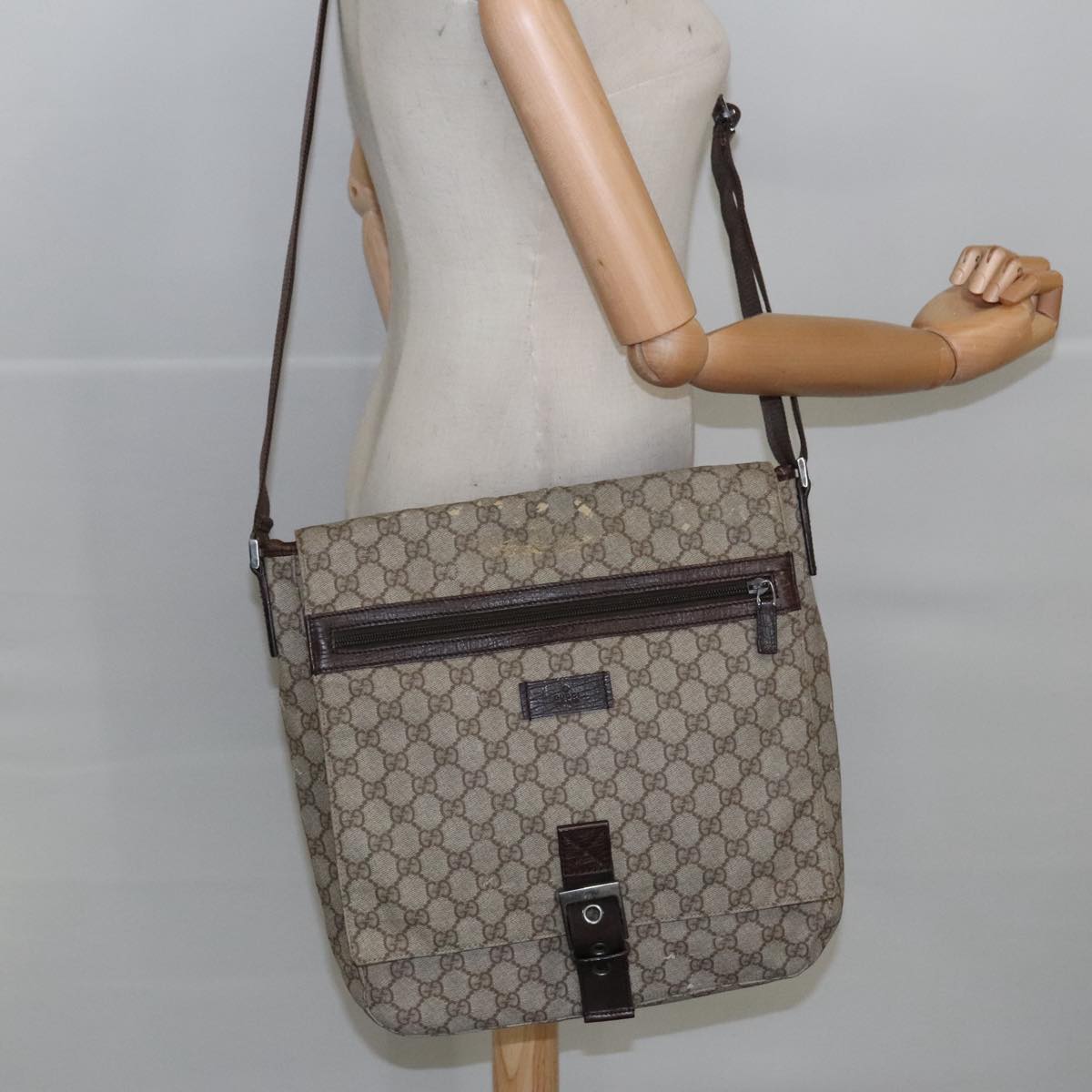 GUCCI GG Supreme Shoulder Bag PVC Beige 141626 Auth bs19582