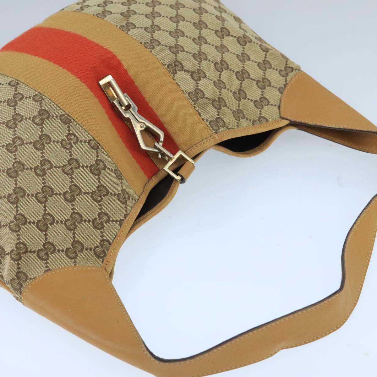 GUCCI GG Canvas Sherry Line Jackie Shoulder Bag Beige Red 001 4075 Auth bs19585