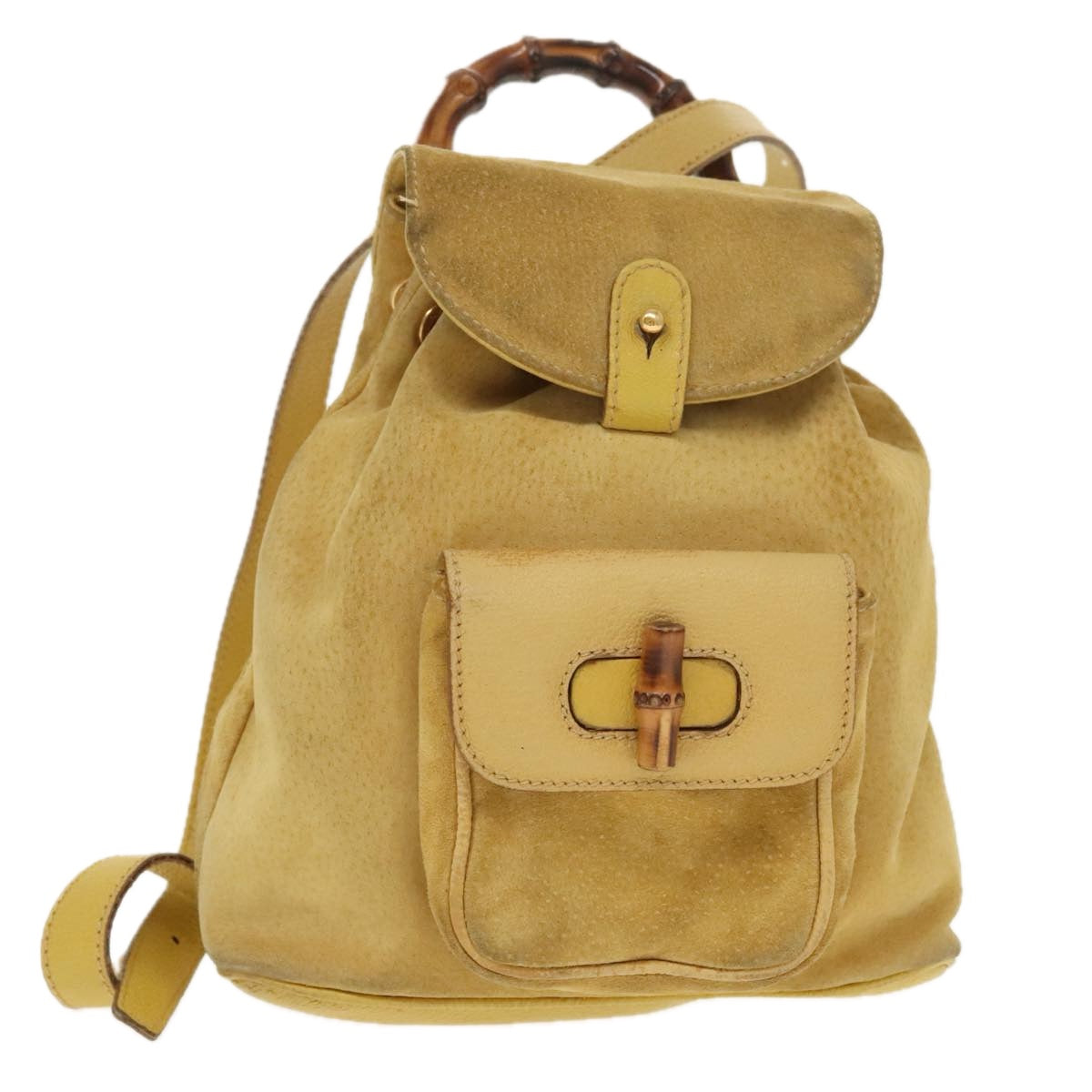 GUCCI Bamboo Backpack Suede Leather Yellow Gold 003 2058 0030 Auth bs19589