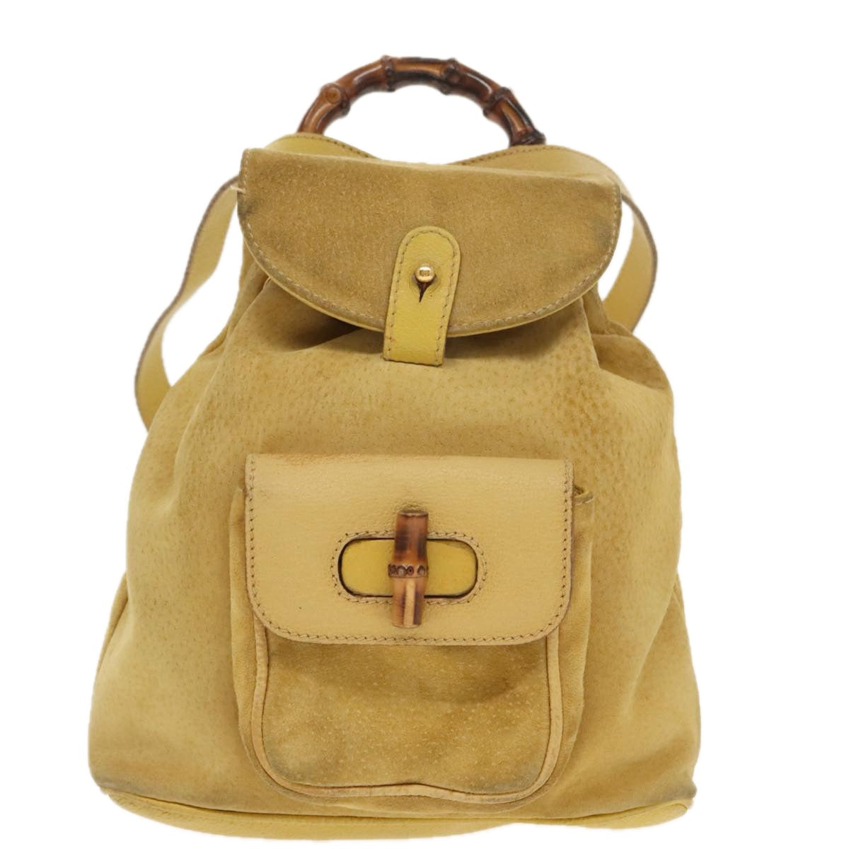 GUCCI Bamboo Backpack Suede Leather Yellow Gold 003 2058 0030 Auth bs19589