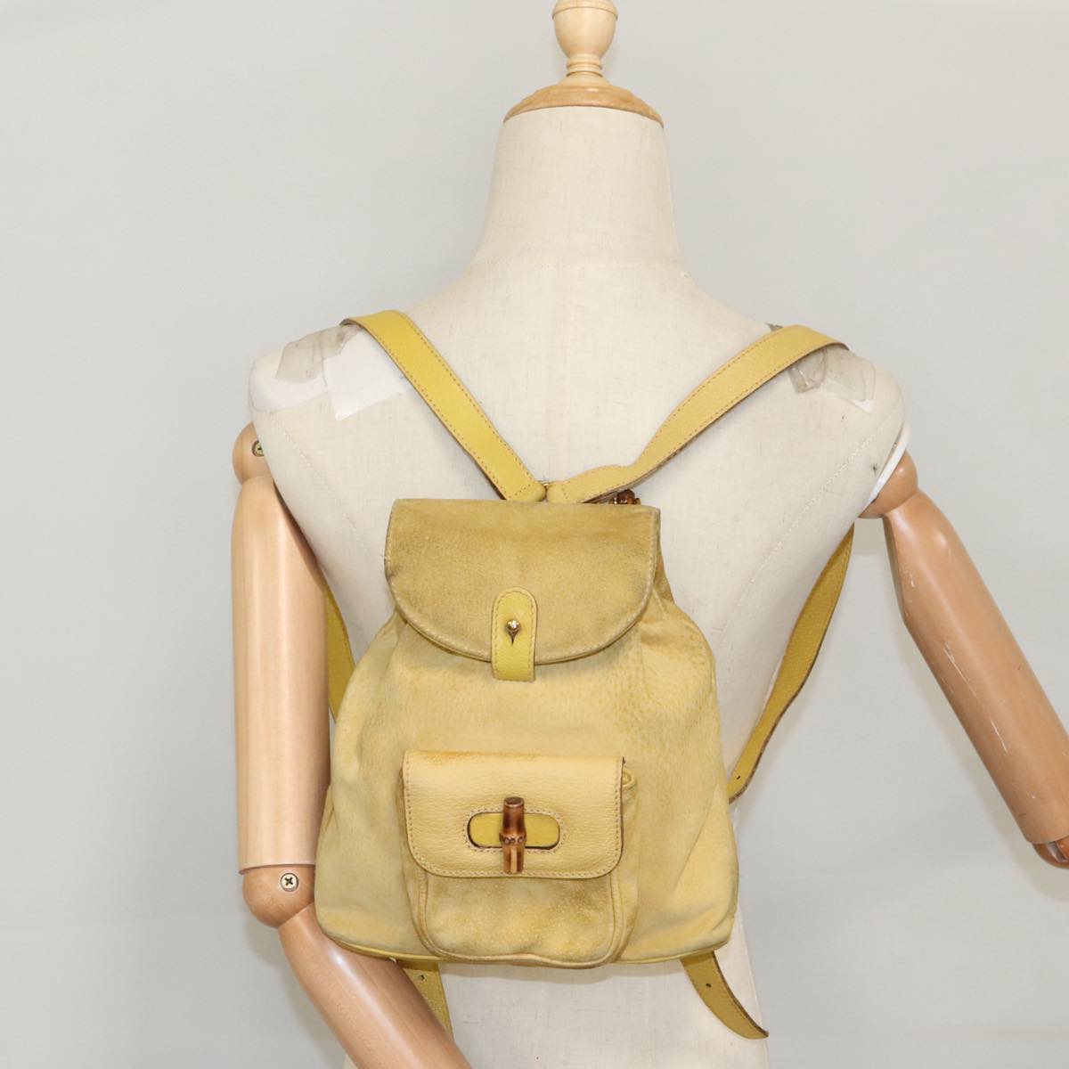 GUCCI Bamboo Backpack Suede Leather Yellow Gold 003 2058 0030 Auth bs19589