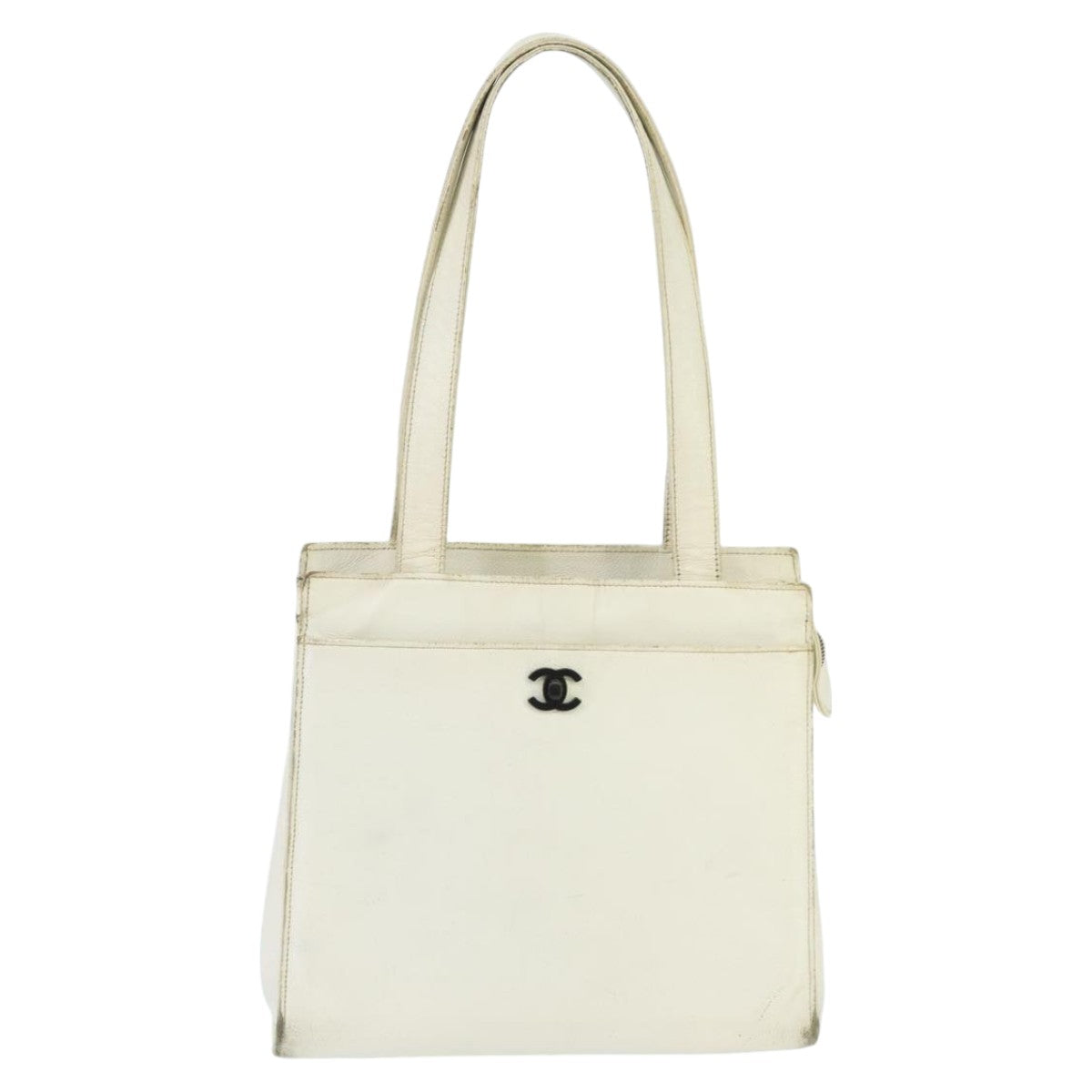 CHANEL Shoulder Bag Caviar Skin White CC Auth bs19618