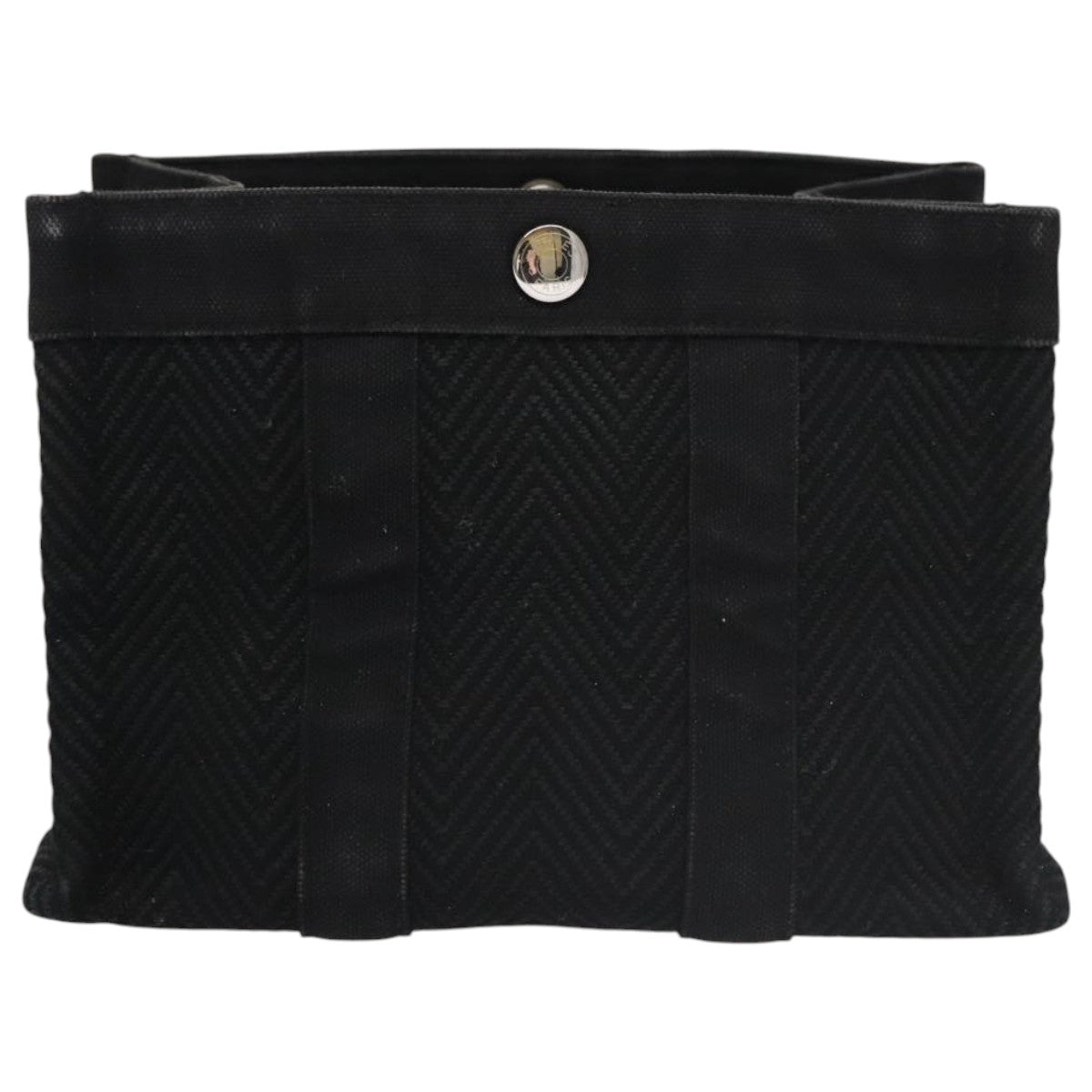 HERMES Mini Cabas Pouch Canvas Black Auth bs19636